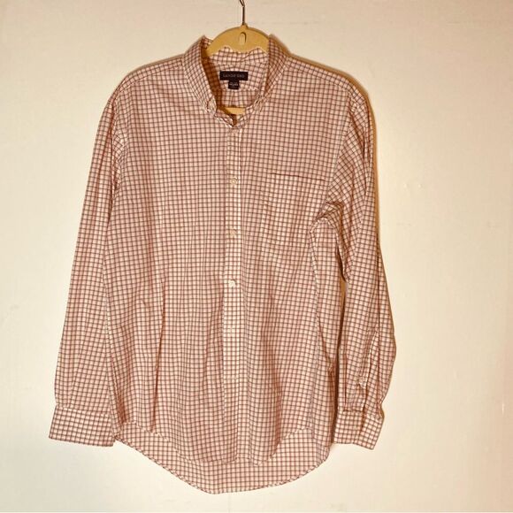 Lands End Plaid White/Red Button Up, size 16.5/35 - Picture 2 of 4